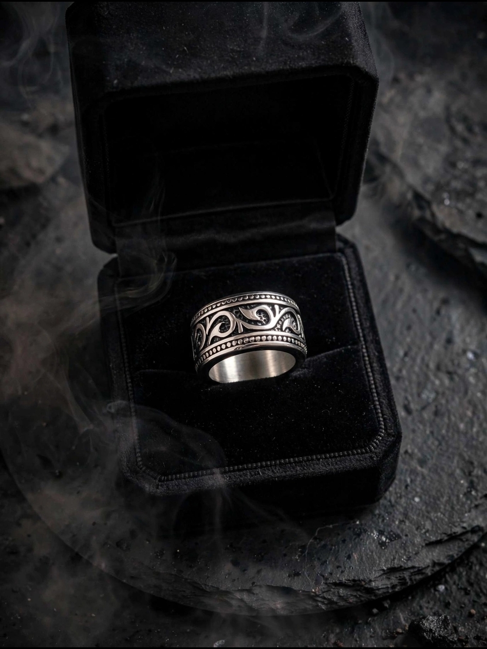 Intricate Stainless Steel Men's Scrollwork Band Ring